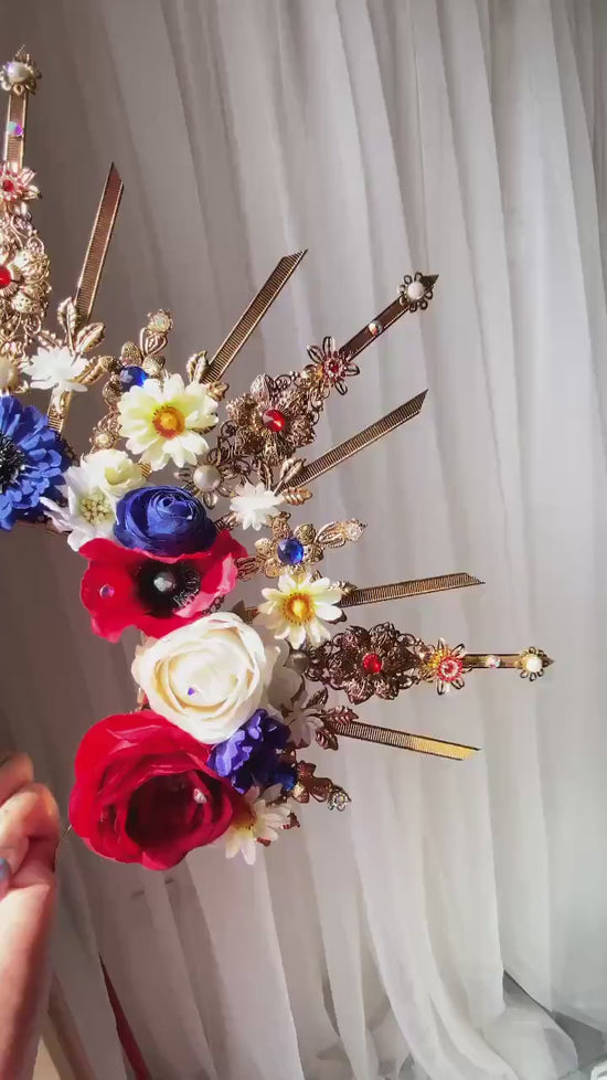 Flower halo crown, Beige flower crown, Halo headpiece, Bridal crown, Wedding headpiece, Goddess crown, Bridal headpiece, Wedding crown