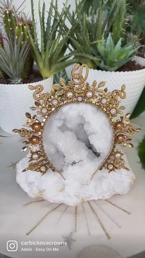 Golden Serpent Crown, Mystical Goddess Tiara, Snake Halo Crown, Occult Wedding Headpiece, Festival Tiara,Celestial Serpent Crown for Rituals