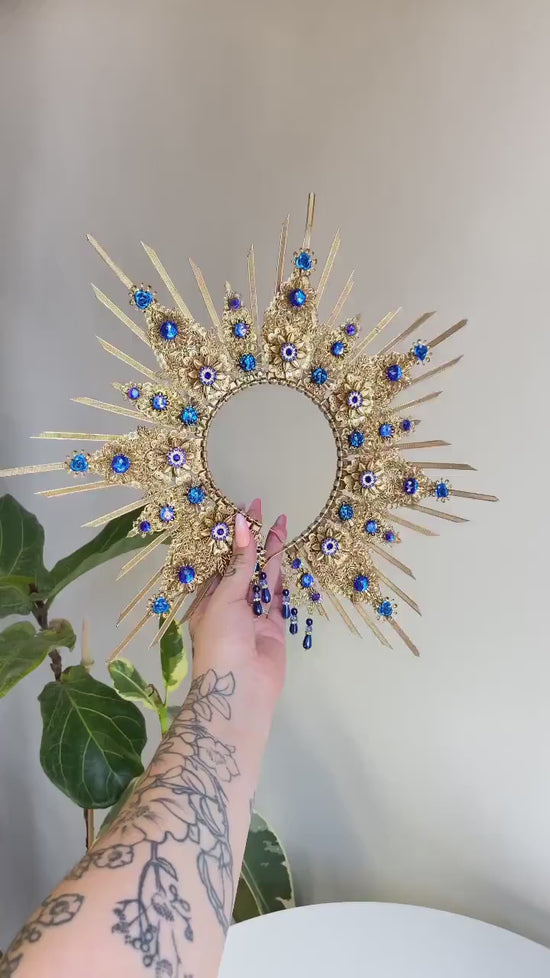 Gold Halo Crown Halo Headpiece Festival crown Festival headpiece Royal Blue Halo Wedding Crown Halo Boho Wedding Halo Headband