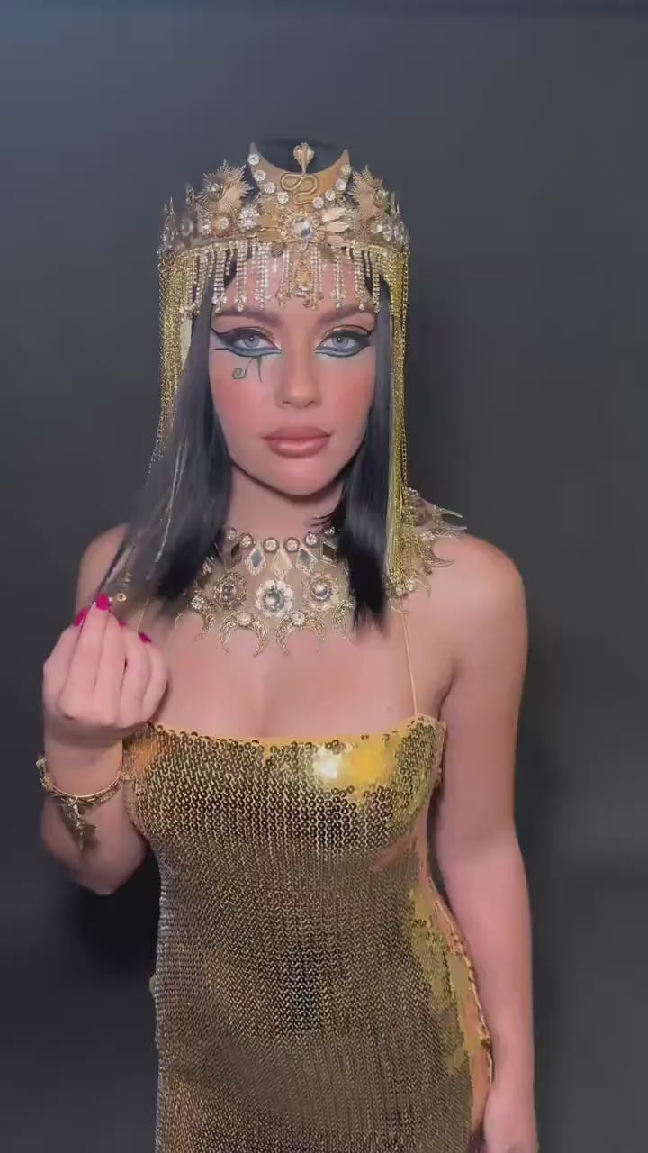 Cleopatra Necklace, Egyptian Gold Jewelry, Cleopatra Costume Accessory, Gold Statement Necklace, Mardi Gras Queen, Carnival Cleopatra Look