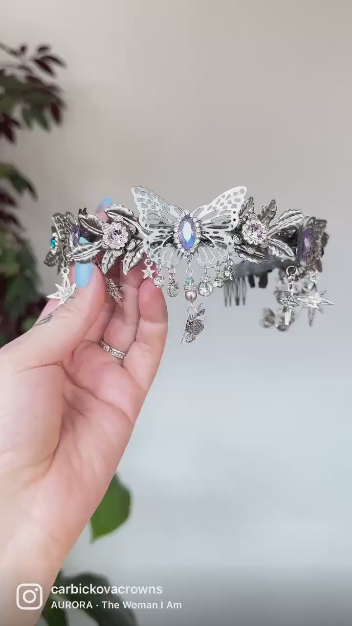 Celestial Butterfly, Boho Tiara, Fairy Crown, Fantasy Headpiece, Butterfly Goddess, Pastel Tiara, Handmade Crown, Festival Bride Tiara