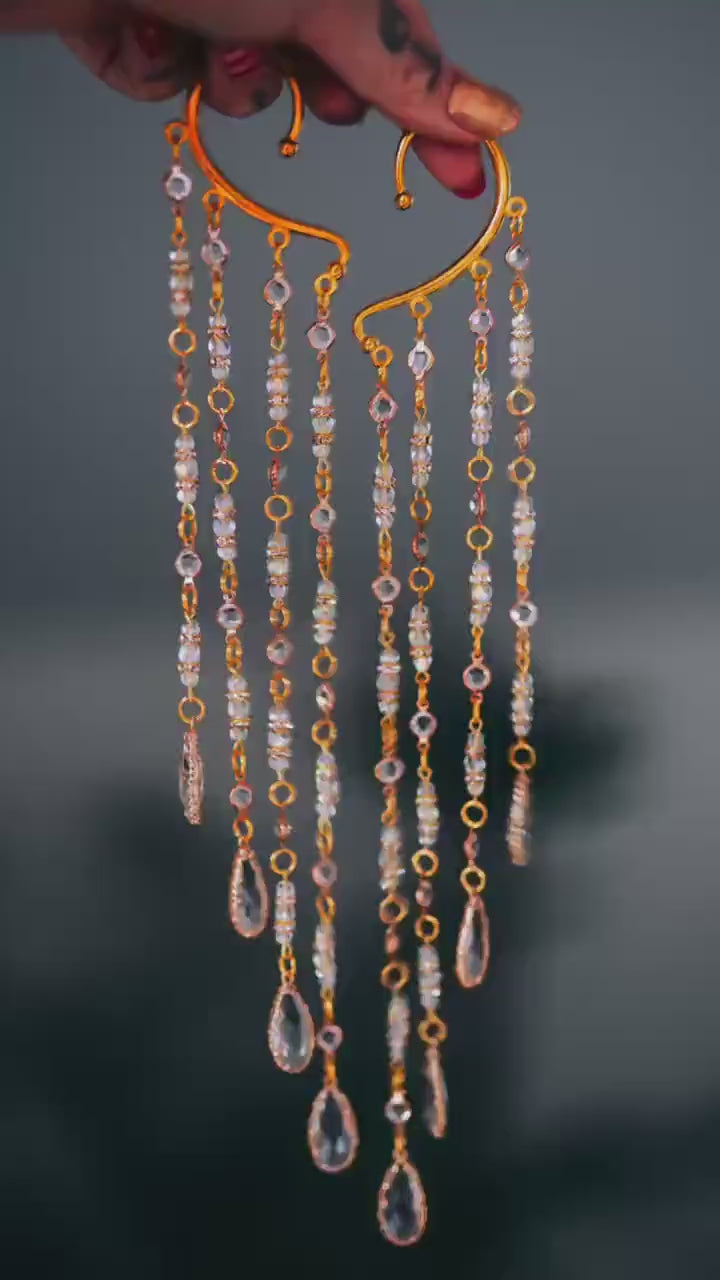 Golden Crystal Chain Ear Cuffs