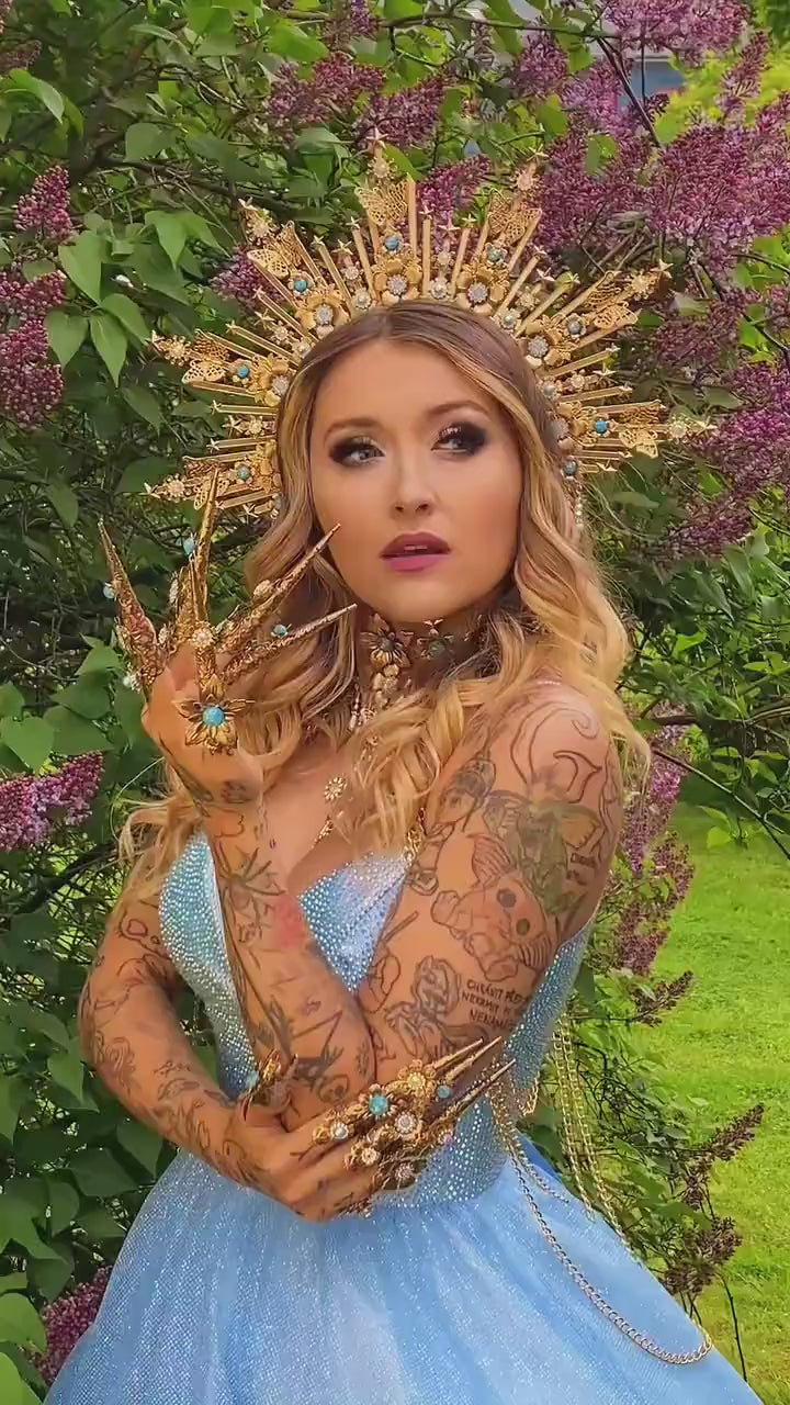 Sky blue halo crown, Moon child Halo, Halo, Halo Crown, Halo Headpiece, Halo Headband, Halo Headlights, Gold Halo, Headpiece, Wedding Crown