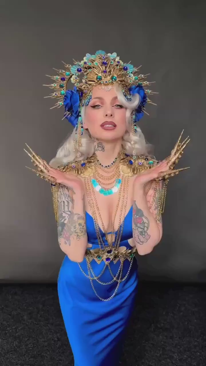 Aquarius Zodiac Signs Birthday Headband Aquarius Royal Blue Crown Flower Crown Shell Halo Headpiece Headlights B-day Party Maternity Photo