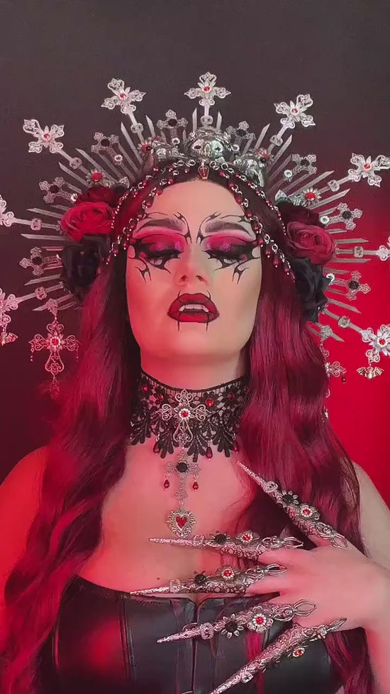 Vampire Choker, Gothic Lace Necklace, Red Black Choker, Skull Choker, Halloween Necklace, Vampire Jewelry, Dark Queen Necklace, Dracula