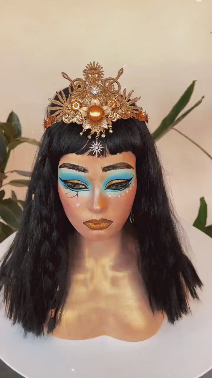 Cleopatra Sunburst Tiara, Egyptian Goddess Headpiece, Gold Statement Crown, Festival Costume, Mardi Gras Accessory, Carnival Tiara, Crown