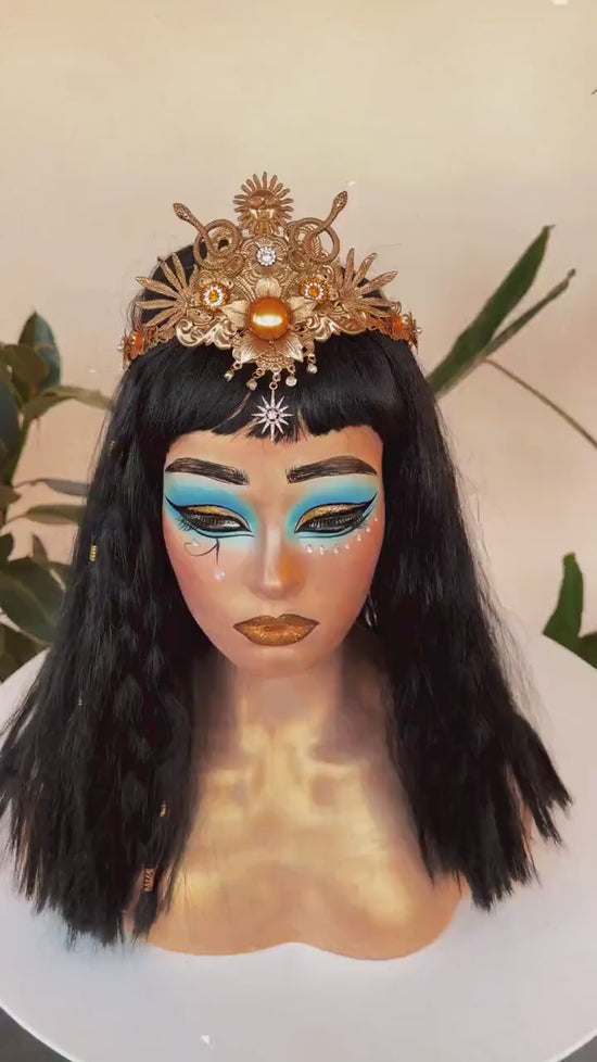 Cleopatra Sunburst Tiara, Egyptian Goddess Headpiece, Gold Statement Crown, Festival Costume, Mardi Gras Accessory, Carnival Tiara, Crown