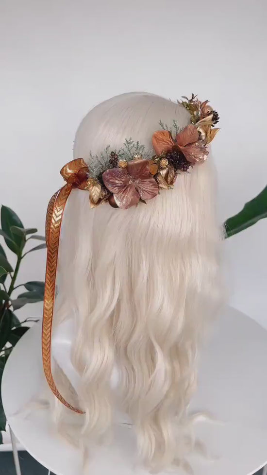 Copper Christmas Headband Warm Bronze Floral Crown Festive Holiday Hairpiece Elegant Accessories Winter Wedding Tiara