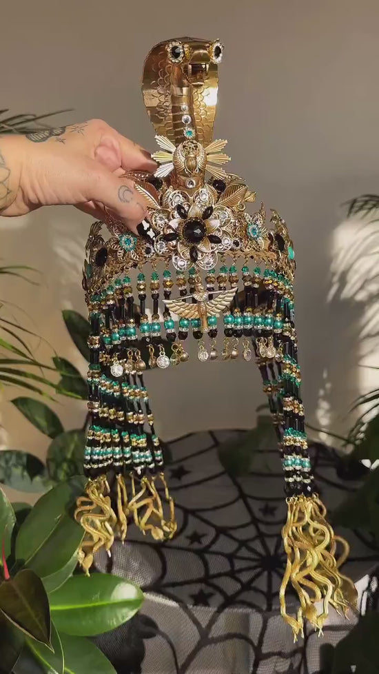 Cleopatra Black Crown, Egyptian Turquoise Crown, Carnival Cleopatra Crown, Mardi Gras Headpiece, Halloween Crown, Regal Egyptian Costume