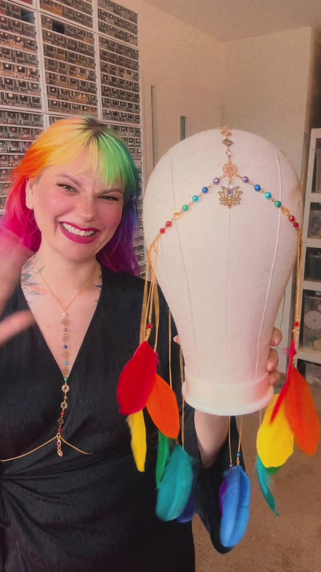 Rainbow Chakra Feather Headpiece Celestial Festival Crown