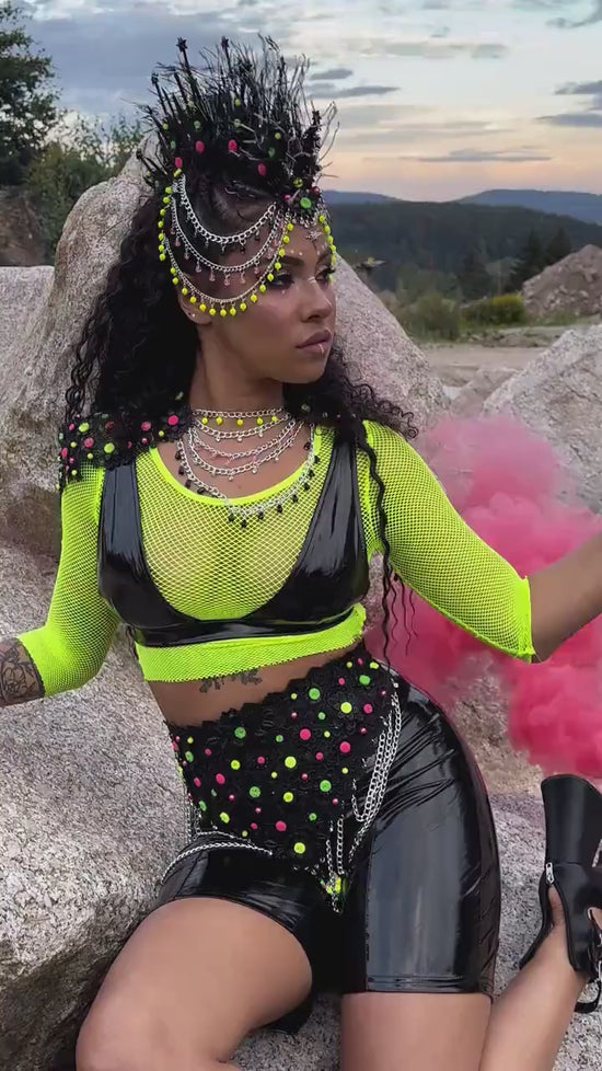 Neon Belt, Rave Belt, Festival Waist Chain, Glow In Dark, Body Chain, UV Active Belt, Burning Man Outfit, Handmade Festival Accessory