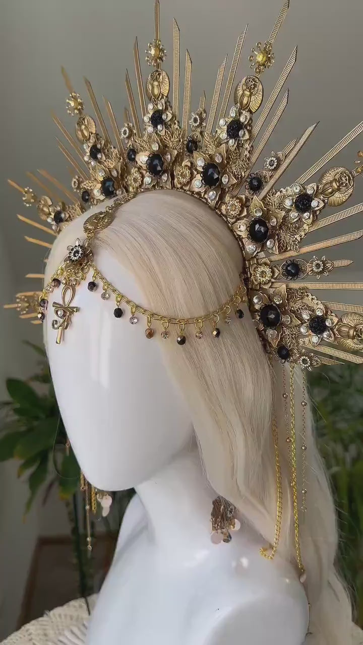 Cleopatra Earrings Gold Statement Jewelry Pearl Dangle Egyptian Queen Costume Festival Look Halloween Accessory Regal Style