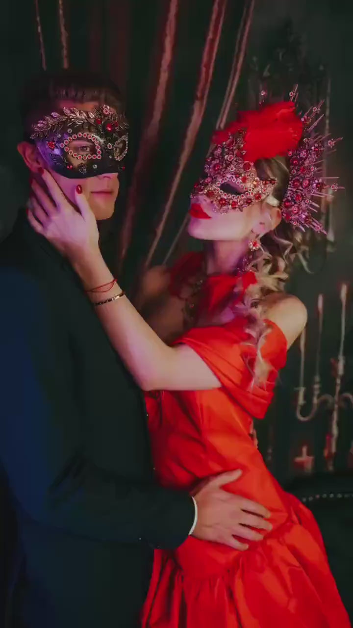 Crimson Baroque Masquerade Earrings