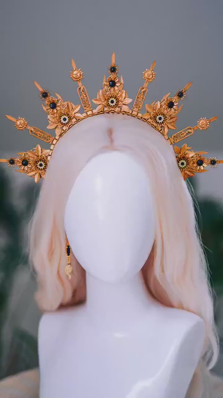 Cleopatra Halo Crown Goddess Black Stones