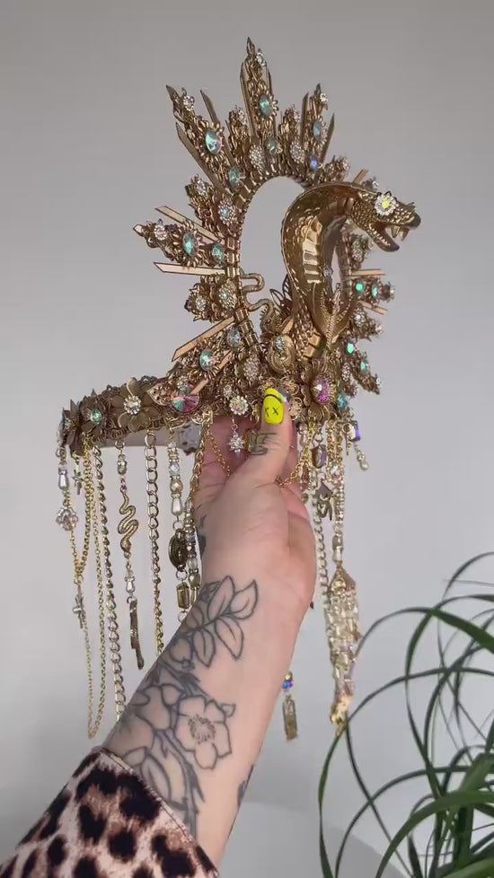 Cleopatra Halo Crown, Egyptian Halo Headpiece, Gold Cobra Crown, Festival Accessories, Carnival Crown, Mardi Gras Crown, Halloween Costume