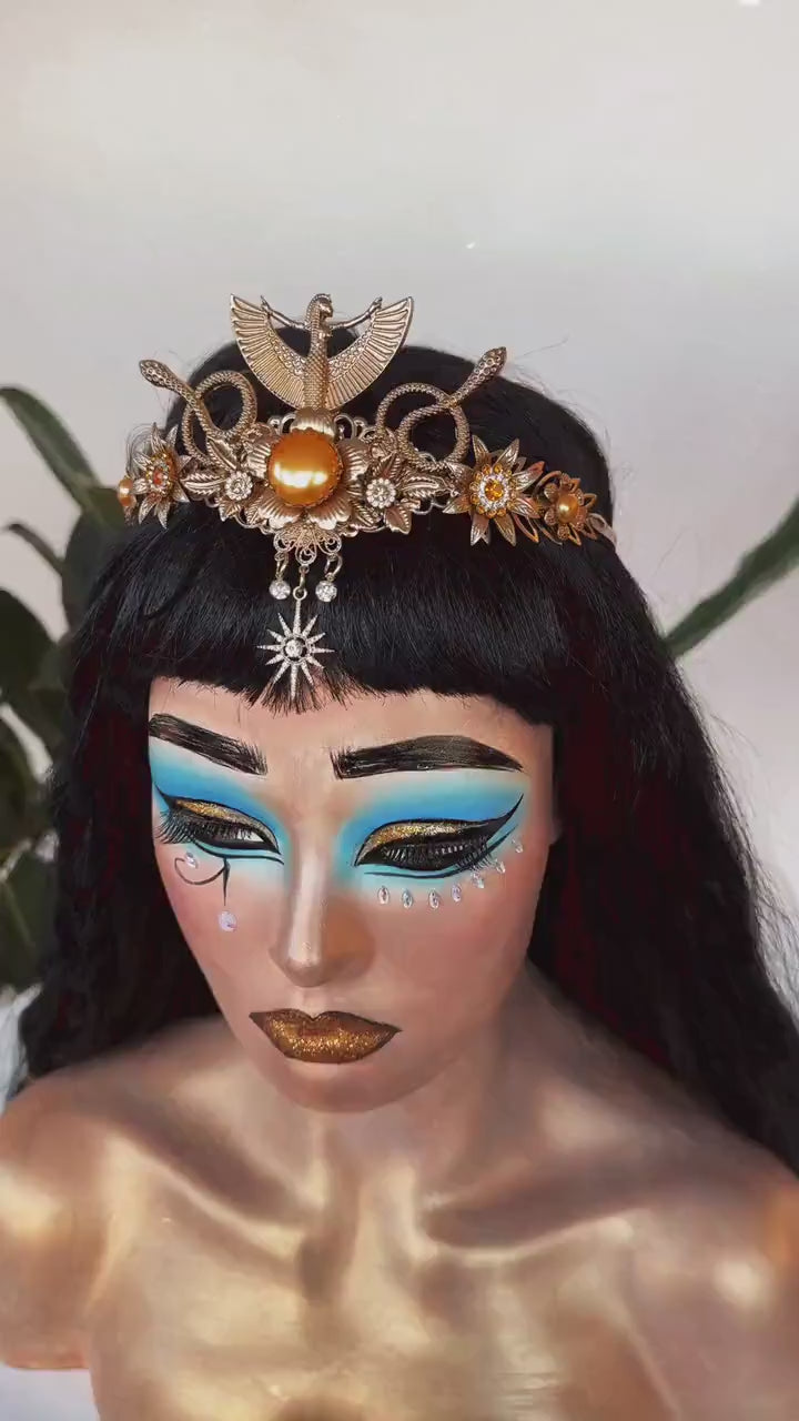 Cleopatra Tiara, Egyptian Headpiece, Festival Crown, Carnival Costume, Mardi Gras Tiara, Statement Jewelry, Halloween Accessory