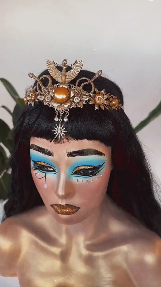 Cleopatra Tiara, Egyptian Headpiece, Festival Crown, Carnival Costume, Mardi Gras Tiara, Statement Jewelry, Halloween Accessory