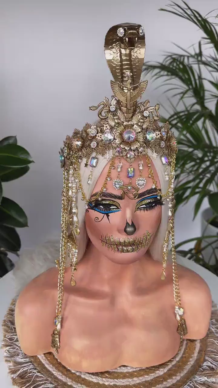 Cleopatra Cobra Crown, Egyptian Queen Crown, Gold Festival Crown, Carnival Crown, Mardi Gras Headpiece, Halloween Cleopatra Costume Crown