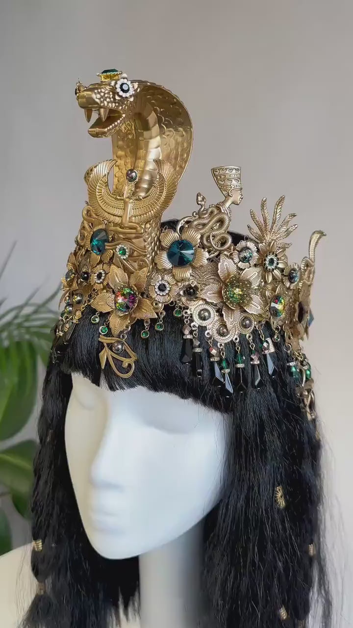 Cleopatra Crown, Egyptian Crown, Festival Accessories, Carnival Crown, Mardi Gras Headpiece, Queen Cleopatra Costume,Handmade Egyptian Crown