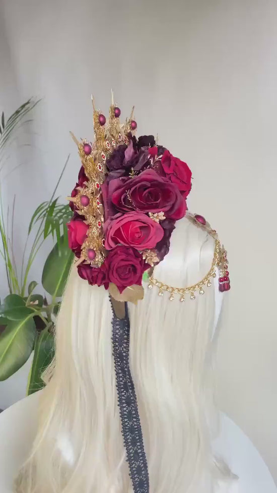 Flower Halo Crown, Halo Headpiece, Halo Crown, Halo Headlights, Flower Crown, Celestial, Headpiece, Pregnancy Photo, Goddess, Red Roses