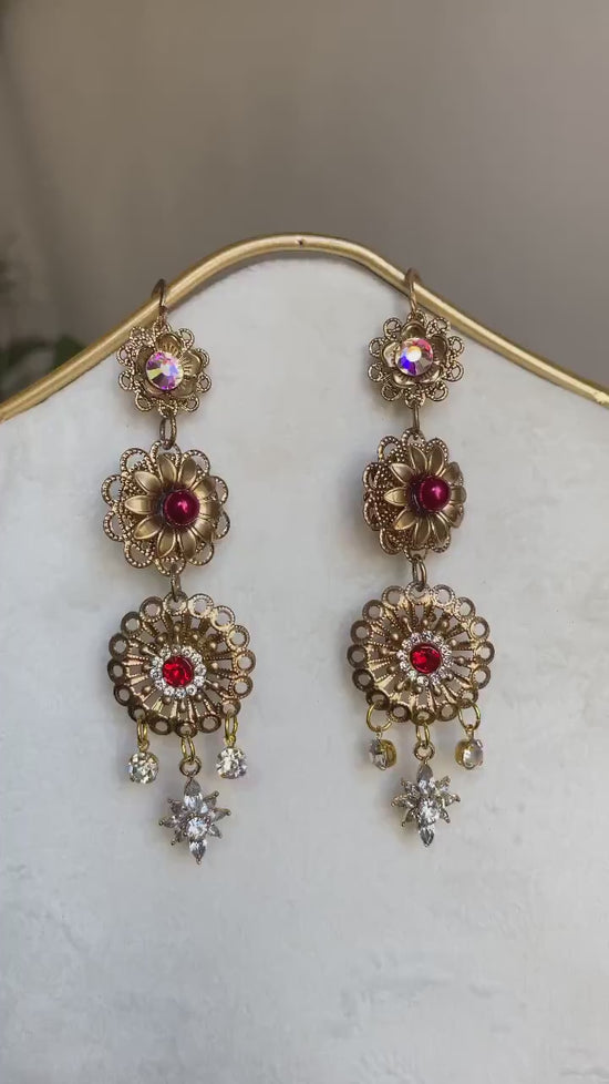 Celestial Earrings, Festival Earrings, Red Earrings, Red Rose Earrings, Summer Earrings, Boho Earrings, Flower Jewellery, Flower earrings
