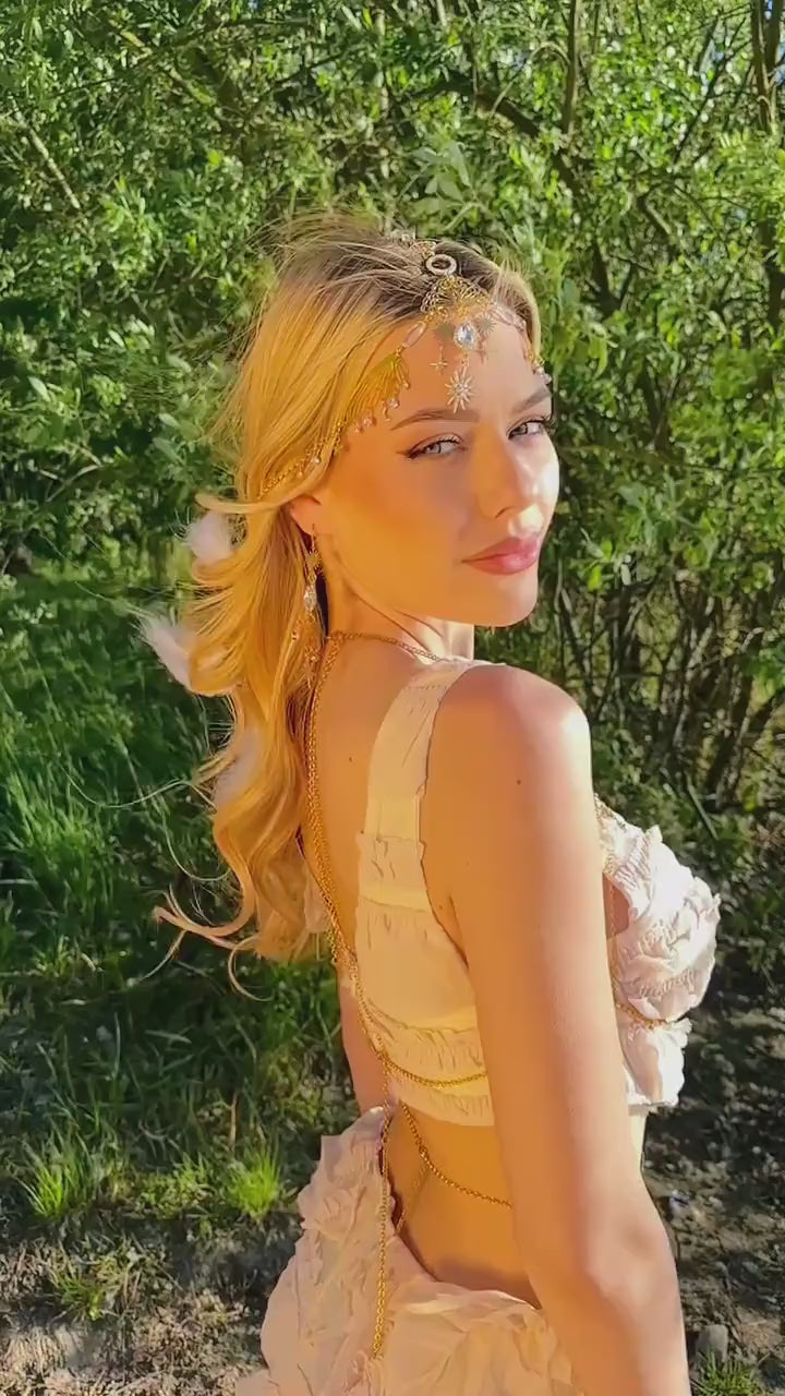 Celestial Sun Goddess Chest Harness Gold Festival Body Chain