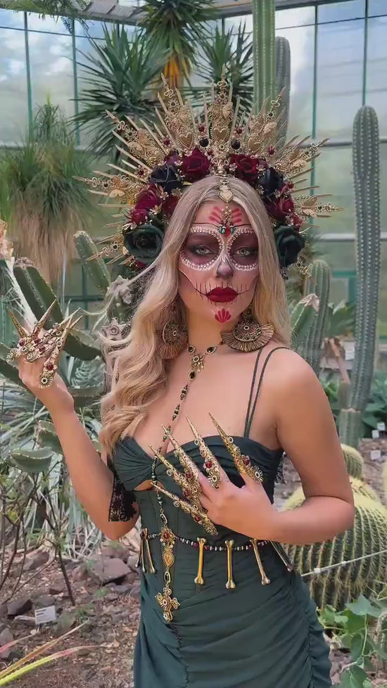 Golden La Catrina Finger Claws, Filigree Nail Rings, Statement Gothic Jewelry, Dia De Los Muertos, Festival Hand Accessories, Skeleton Nails