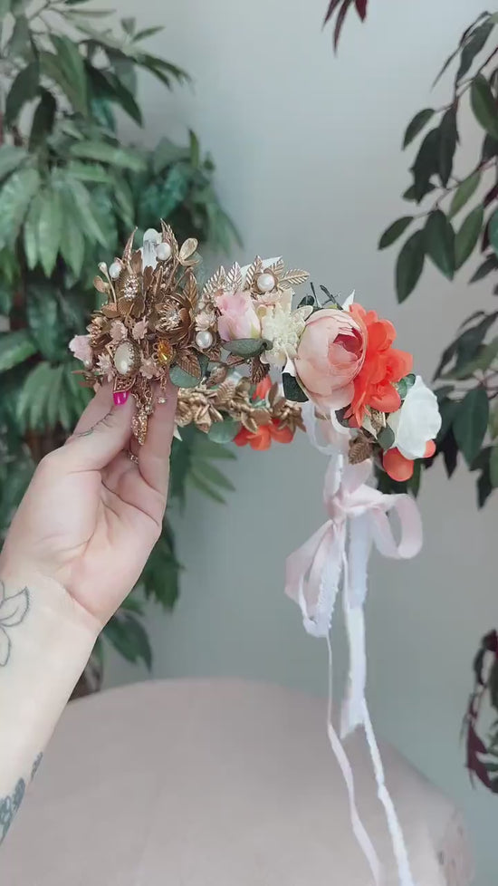 Boho Tiara, Floral Bridal Crown, Goddess Headpiece, Wedding Flower Tiara, Celestial Crown, Festival Headpiece,Maternity Photoshoot Accessory