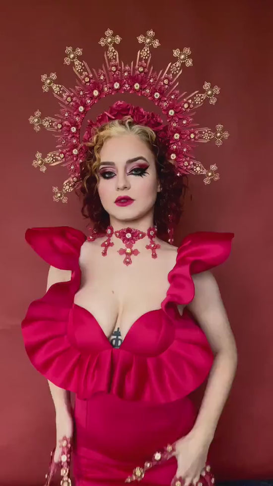 Red Halo Crown Flower Crown Halo Headpiece Rose Headband Madonna Collection Valentine Halloween Red Crown Photo Props Gothic
