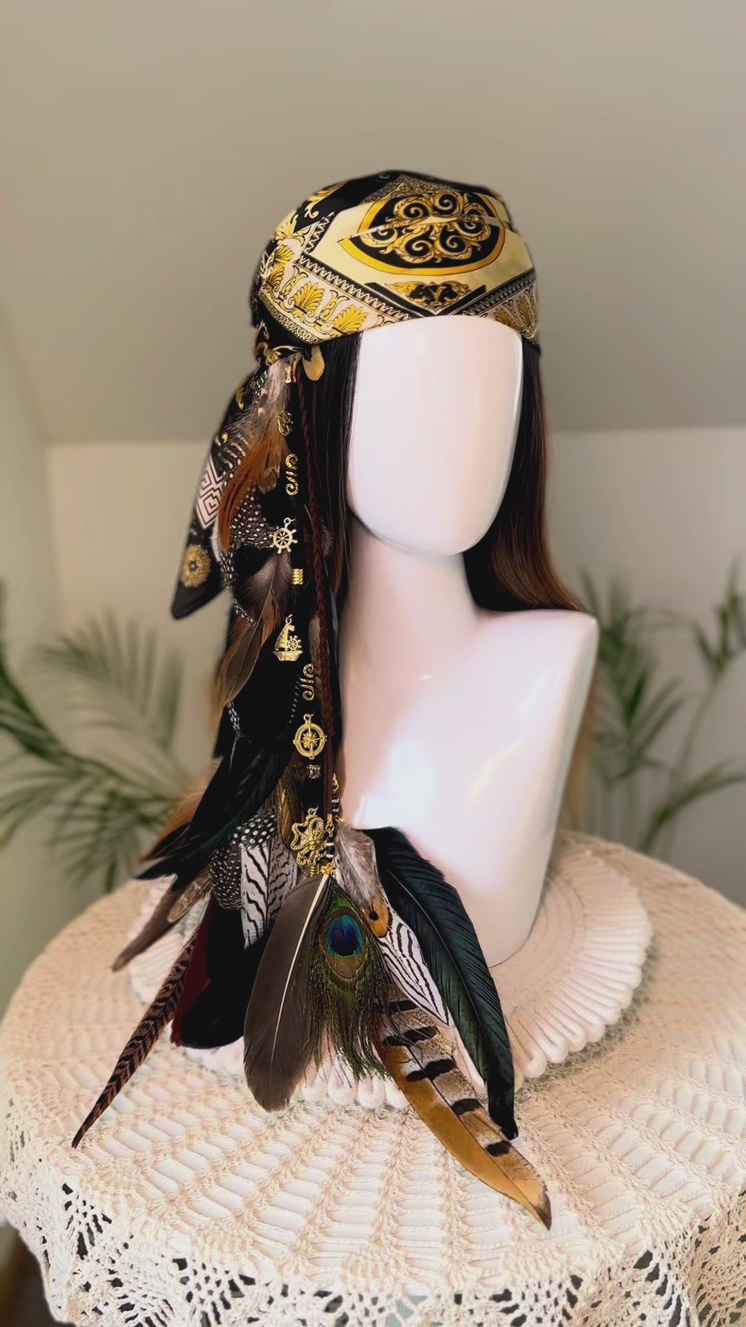 Load and play video in Gallery viewer, Pirate Feather Hairclip Gothic Skull Costume Hair Accessory
