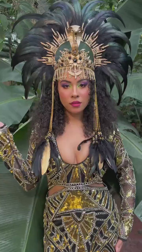 Cleopatra Feather Crown, Snake Headpiece, Egyptian Festival Crown, Mardi Gras Queen Accessory, Luxurious Cleopatra Headdress for Halloween