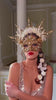 Golden Goddess Floral Halo Crown Pearl Embellished Luxury Masquerade Headpiece