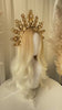 Golden Crown, Wedding Headpiece, Regal Halo, Pearl Tiara, Statement Crown, Bridal Crown, Gold Headpiece, Goddess Tiara, Festival Crown