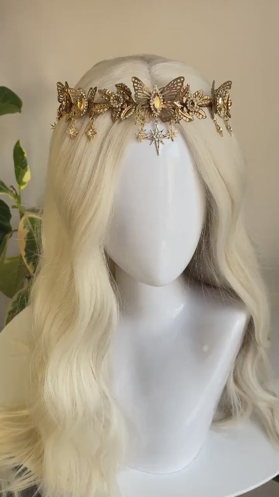 Butterfly Tiara, Gold Bridal Tiara, Fairy Crown, Goddess Tiara, Festival Headpiece, Wedding Tiara, Fantasy Headpiece, Butterfly Halo