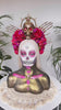 SALE Golden Skull Crown, Red Roses, Skeleton Hands, Day of the Dead, La Catrina Festival Tiara, Handcrafted Sugar Skull, Floral Headpiece