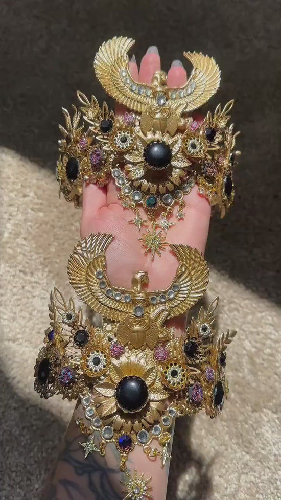 Cleopatra Tiara, Egyptian Crown, Festival Headpiece, Gold Statement Crown, Halloween Tiara, Mardi Gras Costume, Luxurious Headpiece