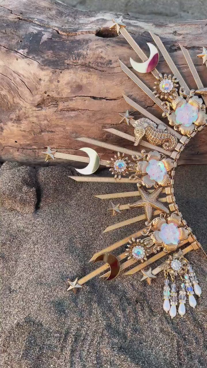 Mermaid Halo Crown, Halloween costume, Mermaid Crown, Halo Headband, Gold Crown, Tiara, Gold Halo, Aquarius crown, Festival Crown, Ariel