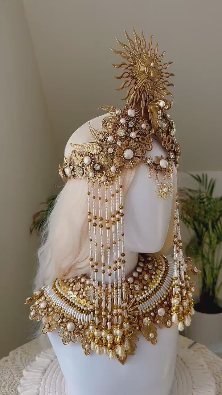 Cleopatra Sun Crown Golden Egyptian Goddess Headpiece Cobra Crown