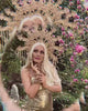 Golden Flower Halo Crown, Pearl Headpiece, Festival Tiara, Handmade Wedding Crown, Boho Goddess Accessories, Celestial Statement Headband