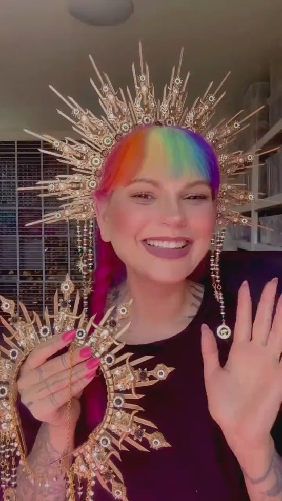 Taurus Crown, Zodiac Crown, Boho Headpiece, Earthy Halo Crown, Festival Headpiece, Astrology Crown, Green Gold Crown, Birthday Crown