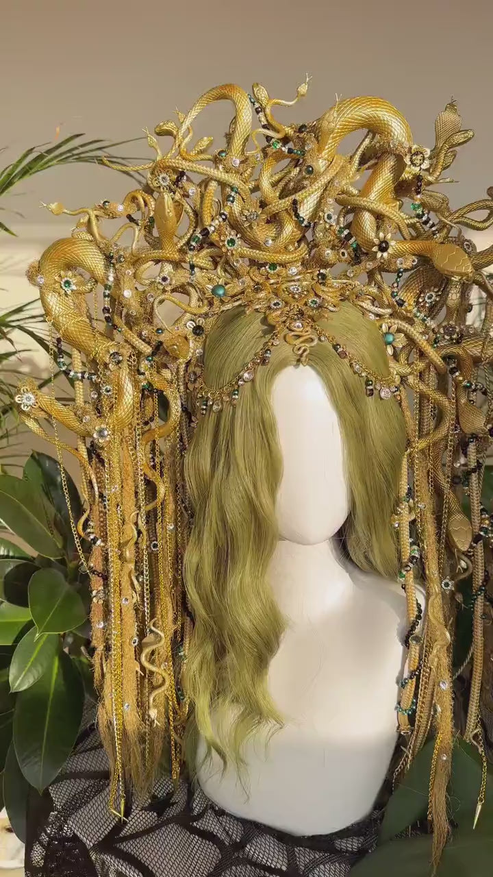 Medusa Crown, Gold Snake Headpiece, Greek Mythology Tiara, Halloween Costume Crown, Gorgon Queen Headdress, Serpent Goddess Halo