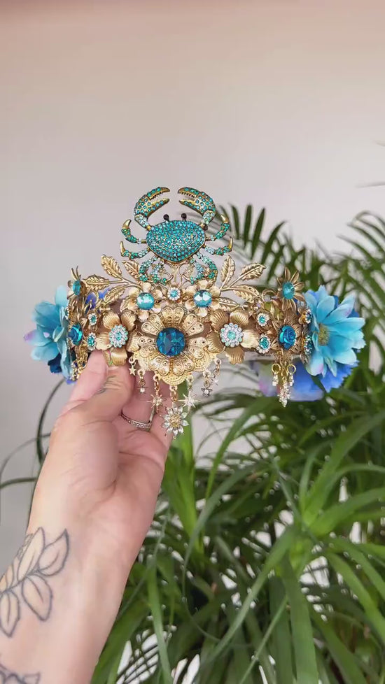 SALE Cancer Zodiac Signs jewelry, Cancer Zodiac crown, Birthday headband, Gold headpiece, Tiara, Halloween costume, Flower crown, Birthday