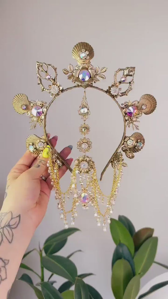 SALE Mermaid Halo Crown, Halloween costume, Mermaid Crown, Halo Headband, Gold Crown, Tiara, Gold Halo, Aquarius crown, Festival Crown