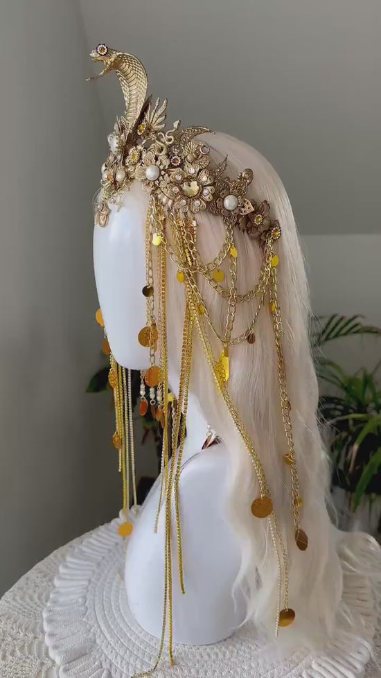 Cleopatra Earrings Gold Snake Jewelry Ancient Egypt Costume Accessory Festival Earrings Goddess Statement Pearl Drop Earrings