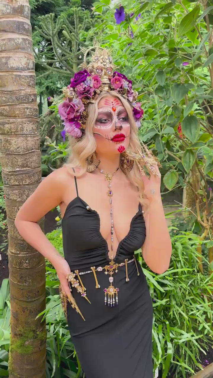 La Catrina Rose Skull Earrings, Día De Los Muertos, Sugar Skull Jewelry, Statement Earrings, Halloween Accessories, Mexican Style