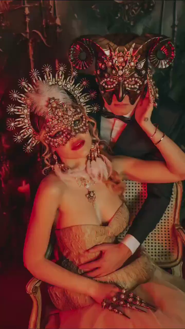 Golden Masquerade Earrings With Pearls Luxury Statement Jewelry