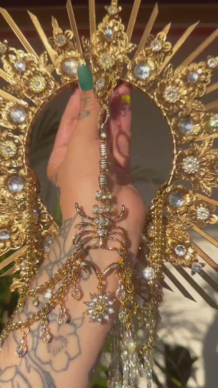 Scorpio crown, Zodiac Signs, Zodiac jewelry, Gold crown, Black flower crown, Gold Headpiece, Birthday crown, Festival crown, Flower crown