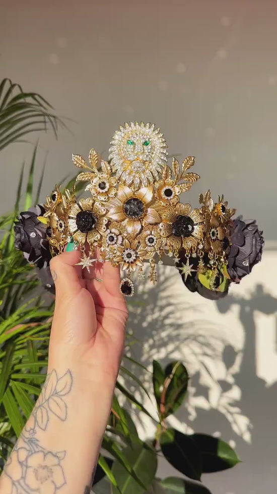 Leo Zodiac signs, Birthday headband, Gold crown, Red flower crown, Zodiac jewelry, Goddess crown, Leo jewelry, Astrology, Birthday crown