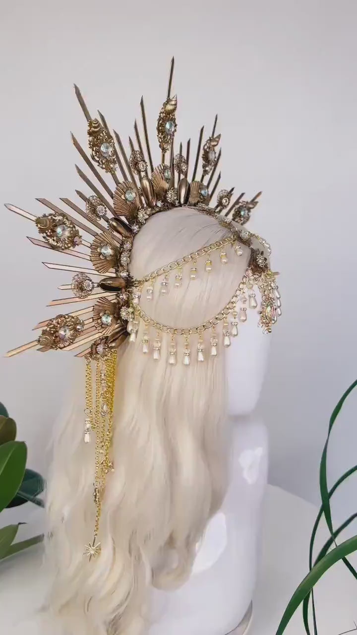 Mermaid Halo Crown, Celestial Headpiece, Bridal Tiara, Fantasy Festival Crown, Goddess Headpiece, Aquarius Birthday Crown, Ocean Queen