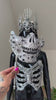 Handcrafted Skeleton Handheld Mask, Gothic Skull Masquerade, Black Crystals, Silver Flowers